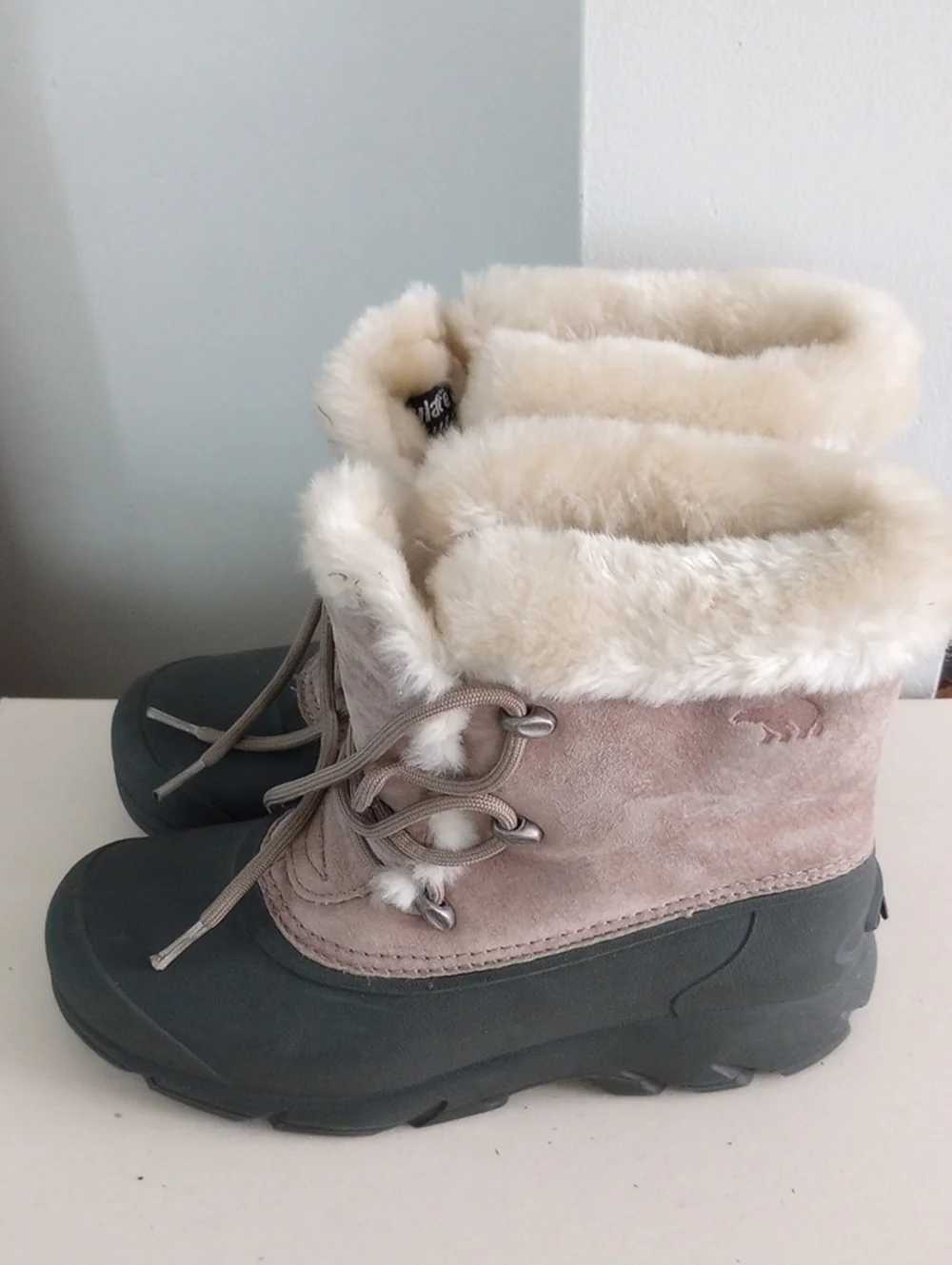 Sorel Snow Angel Lace Women's Taupe Suede & Cream Faux Fur Winter Boots Size 7